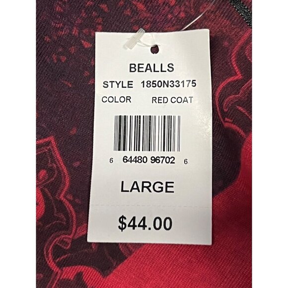 One World Blouse Size Large L Red Black Tunic Top Beaded Neck Long Sleeve New - Picture 9 of 11